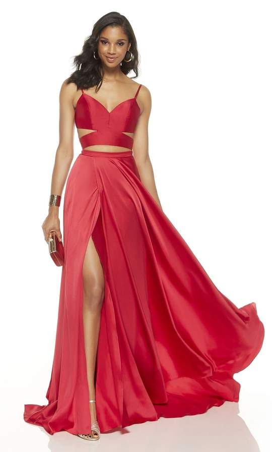 Open Back Side Cut-Out High-Slit Satin Ball Gown