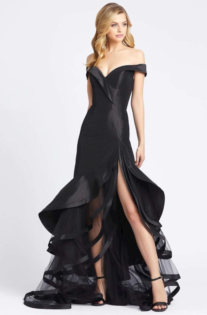 ruffle black prom dresses on sale