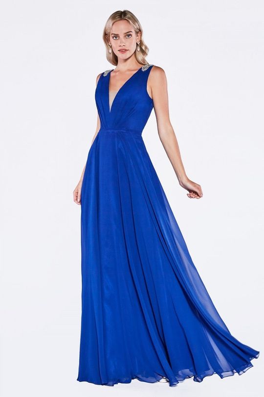 CINDERELLA DIVINE - BEADED PLUNGING RUCHED EVENING DRESS